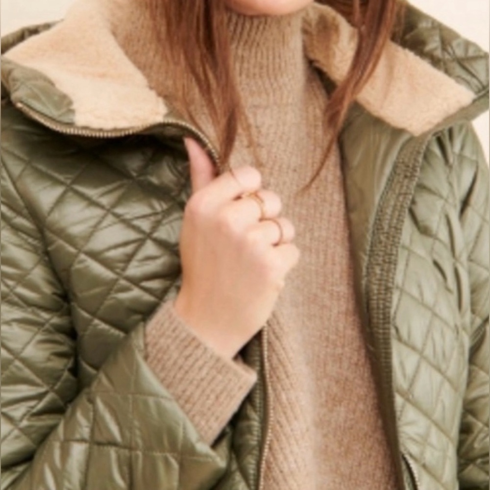 Kate Spade Quilted Hooded Sherpa Trim Coat sz L - Picture 13 of 14